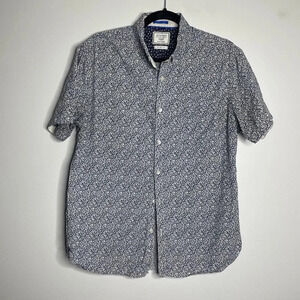 On The Road Shirt Men's Size LARGE Blue Floral Slim Fit Button Up Short Sleeve